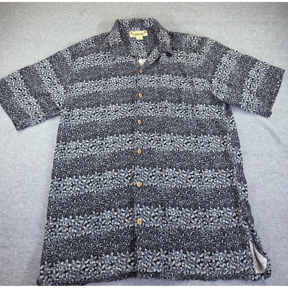 Vintage Paradise Coves Silk Shirt Mens Medium Blue Floral Tropical Camp Aloha